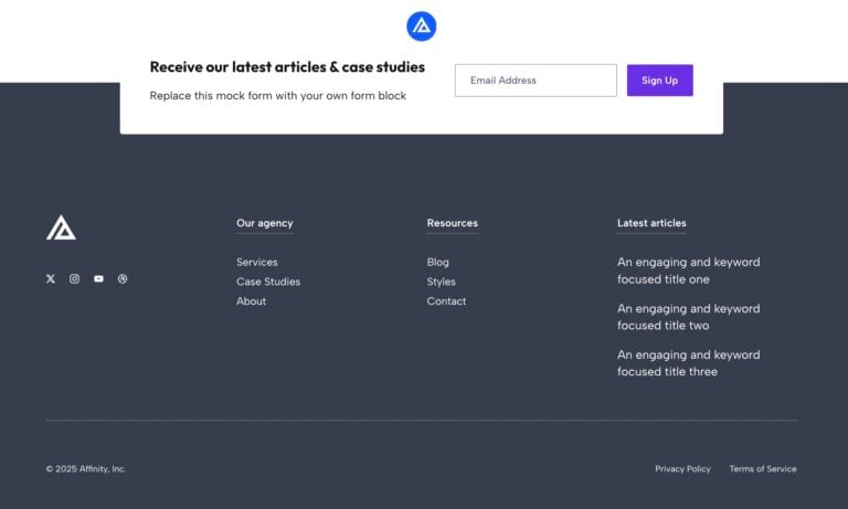 Affinity footer navigation