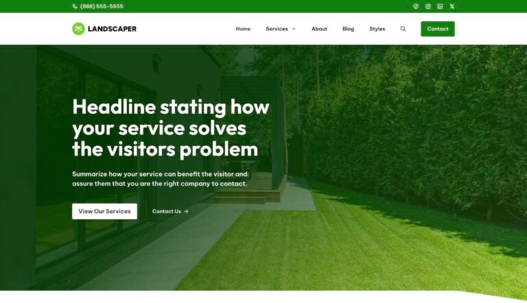 Services 2.0 starter site landscaper home page hero section