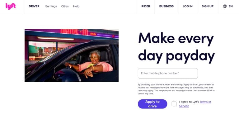 Lyft Driver hero section