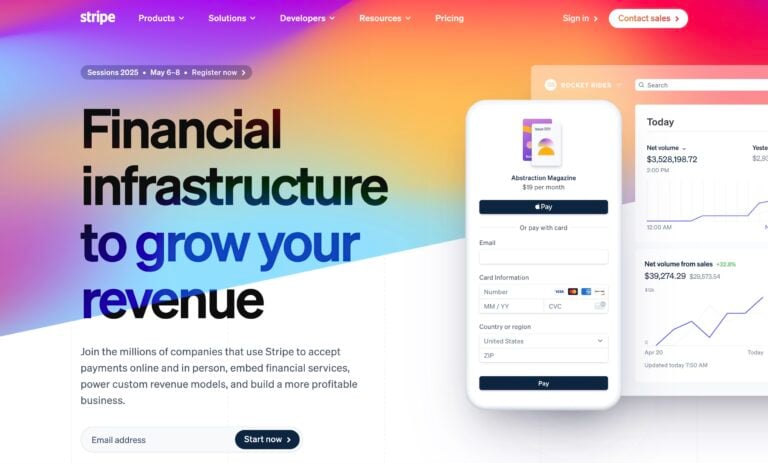 Stripe homepage hero area