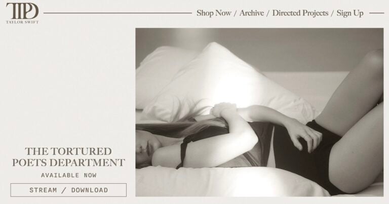 Taylor Swift homepage hero section