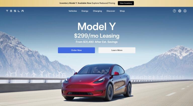 Tesla home page hero area