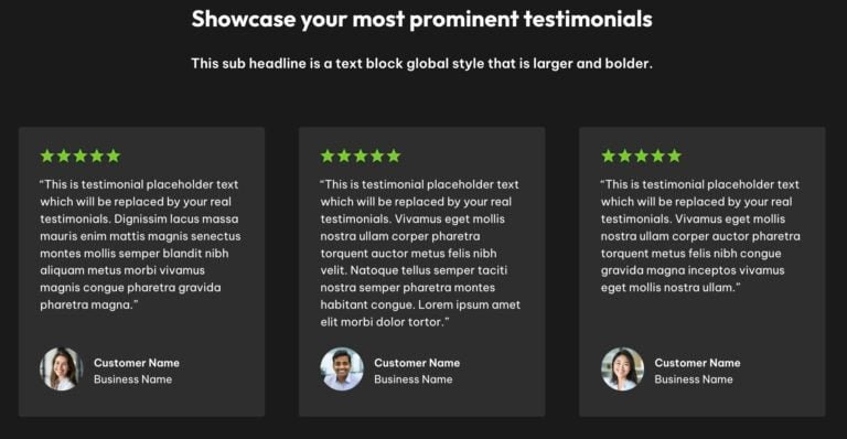 testimonials Starter Site testimonial area