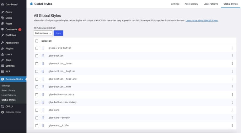 Manage All Global Styles