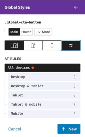 Set at-rules for different viewports