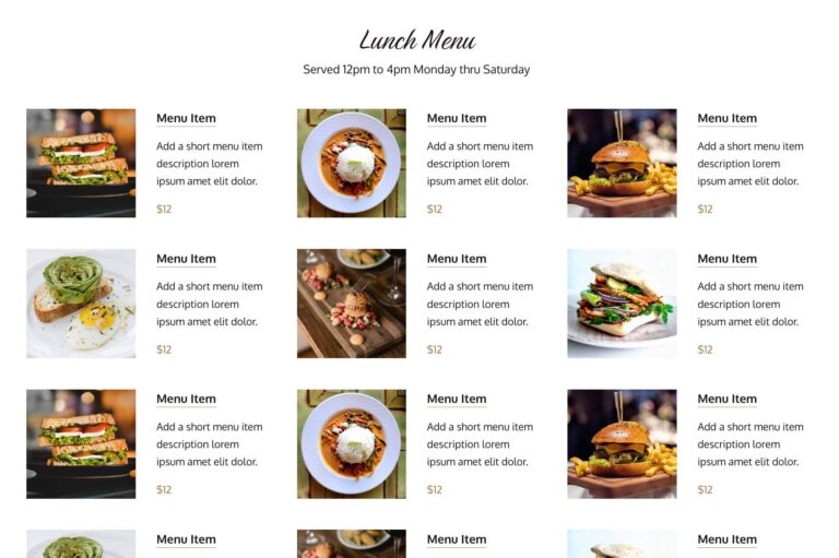 restaurant-lunch-menu Restaurant Starter Site Lunch Menu