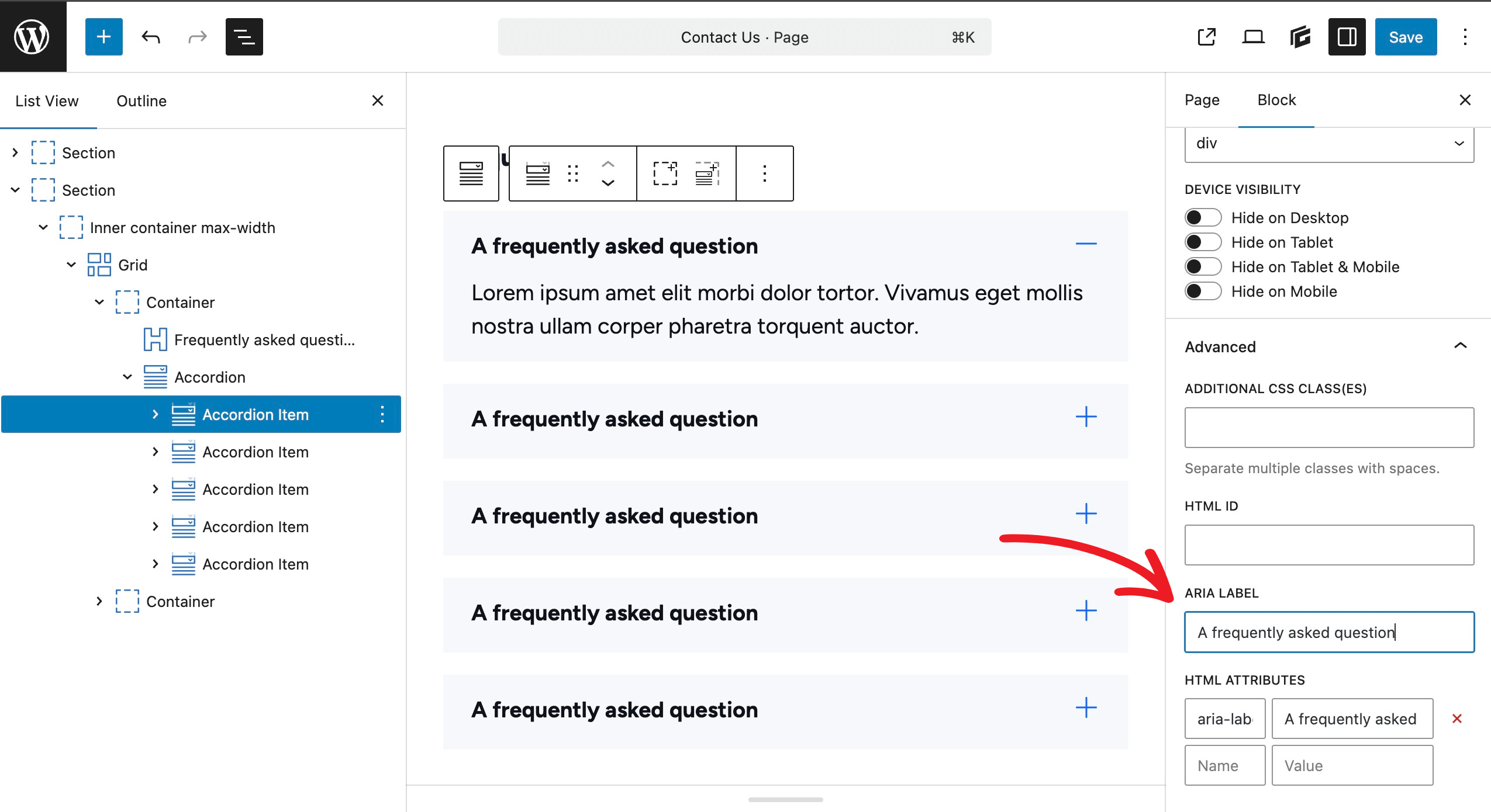 accordion-aria Adding an ARIA label for an accordion item