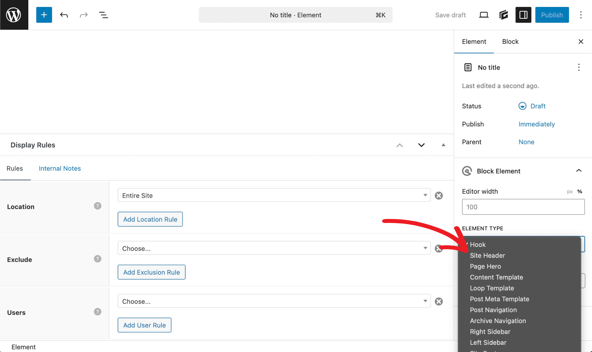 Block Element Type: Set to Site Header
