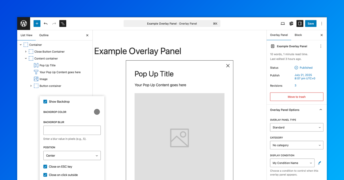 Overlay Panels and Conditions in GenerateBlocks Pro