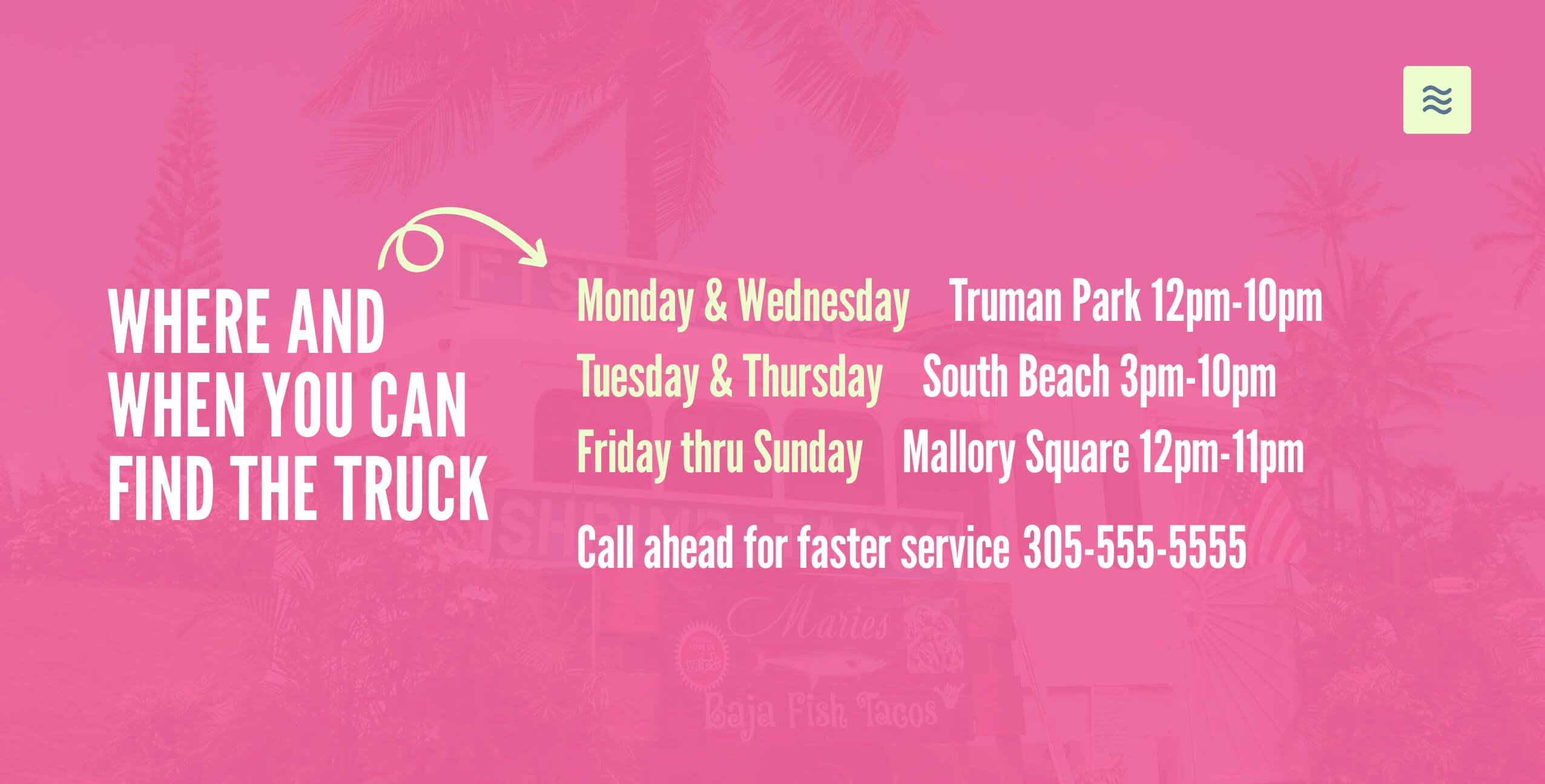 Hours and Location Food Truck Starter Site