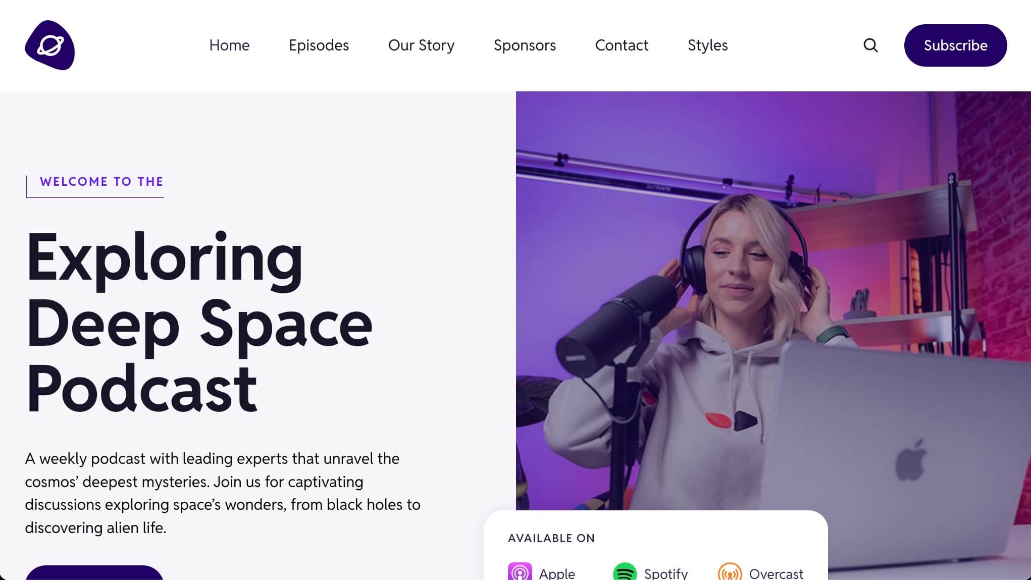 Space Podcast Starter Site Home Page Hero Area