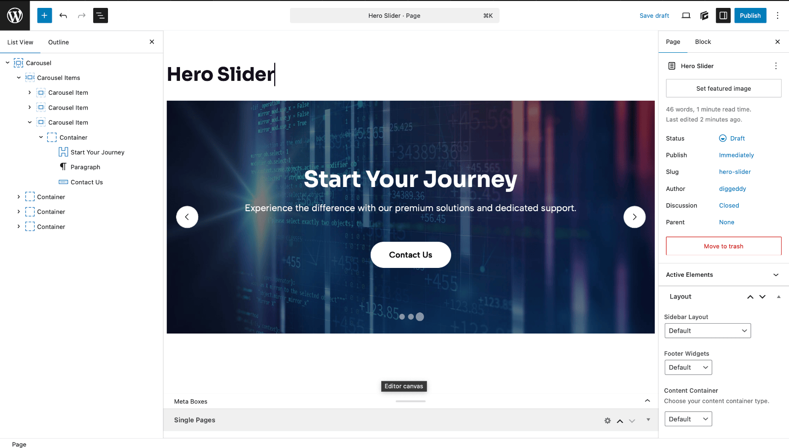 Hero Carousel in editor