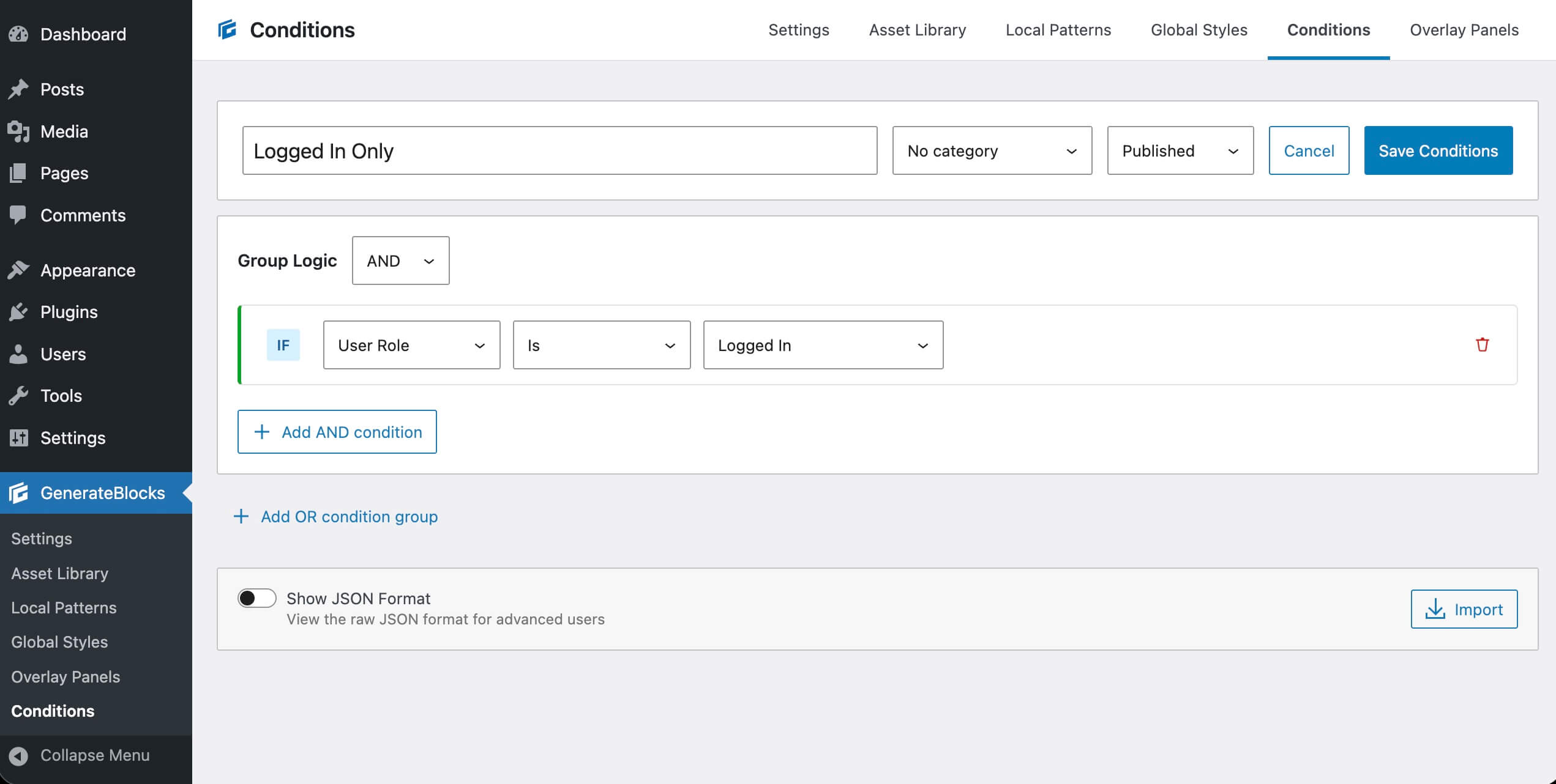 Logged in only content condition