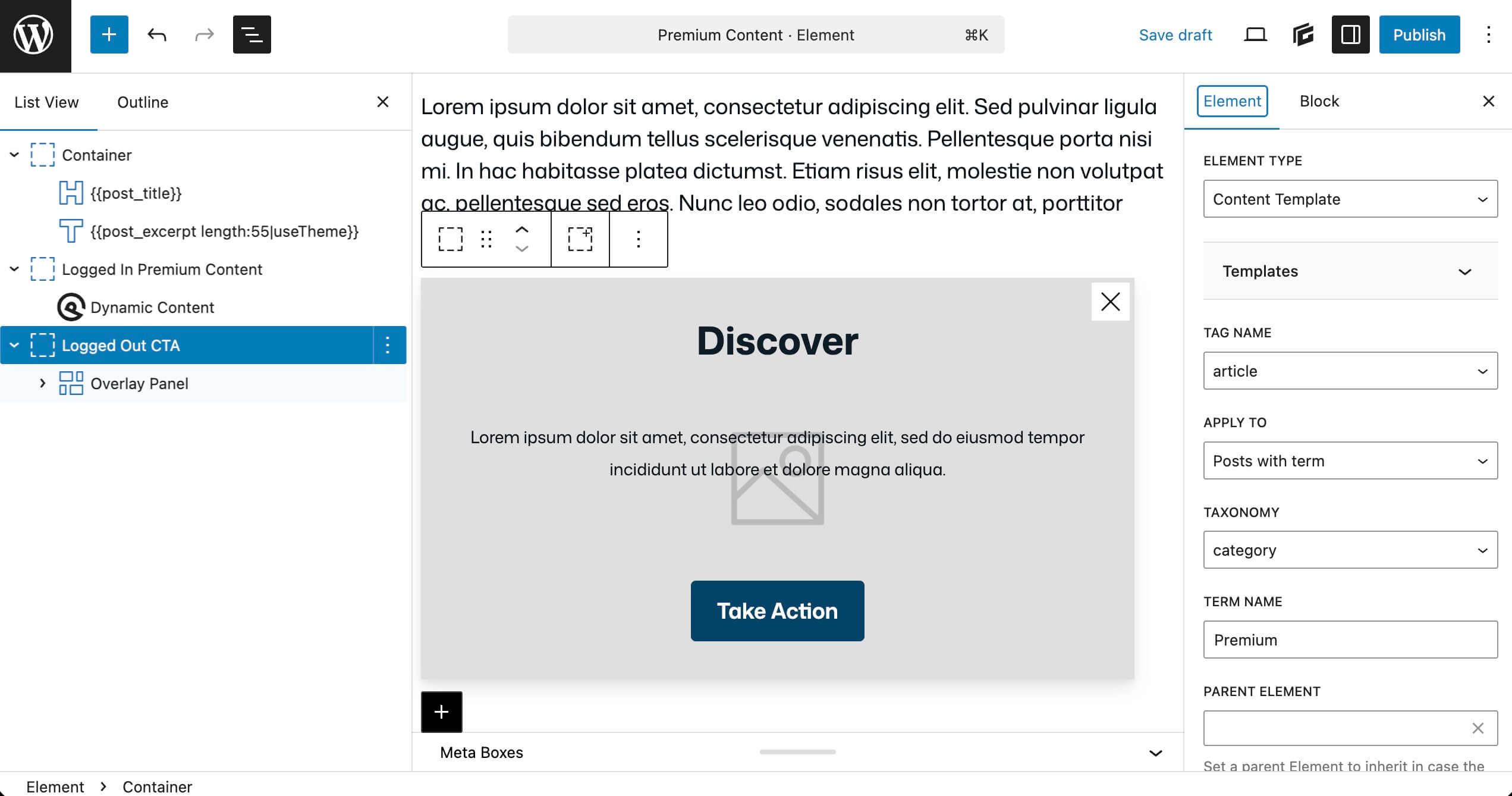 Conditions in Elements