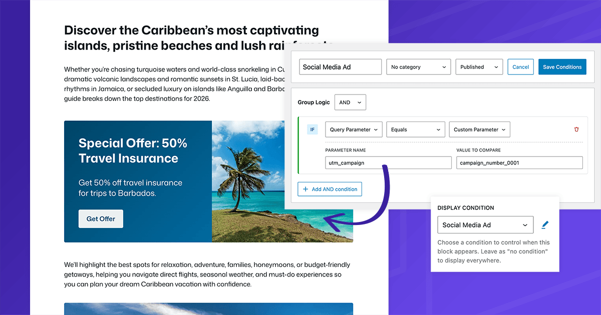 GenerateBlocks Conditions for social media campaigns