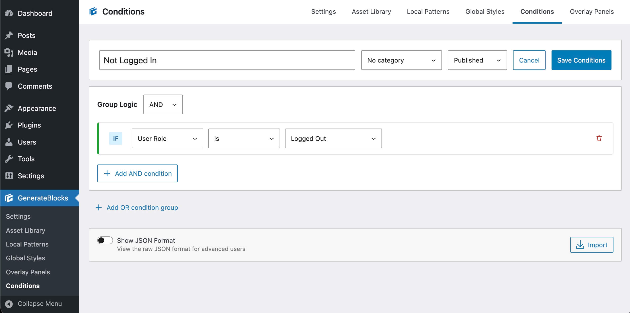 Logged out user content condition