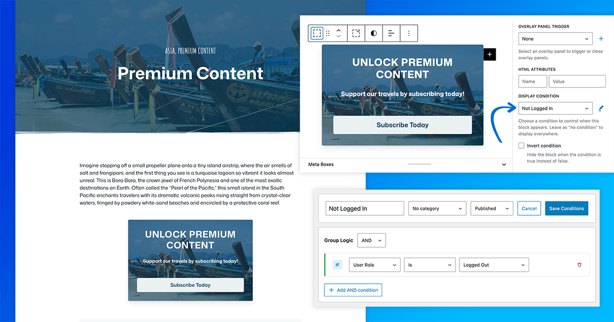 Using GenerateBlocks Conditions to create paid subscriber content