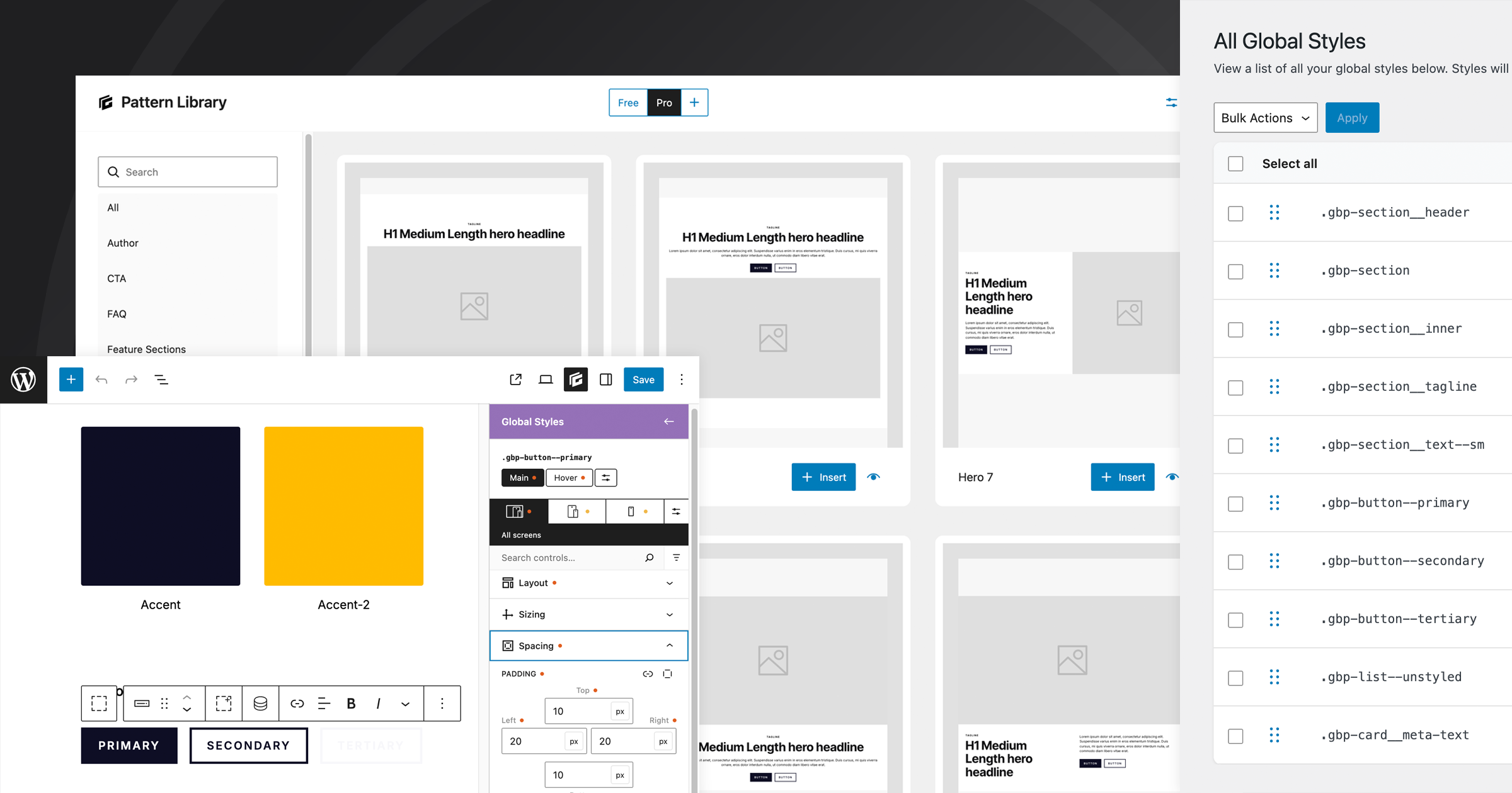 GenerateBlocks Global Styles and Pro Pattern Library