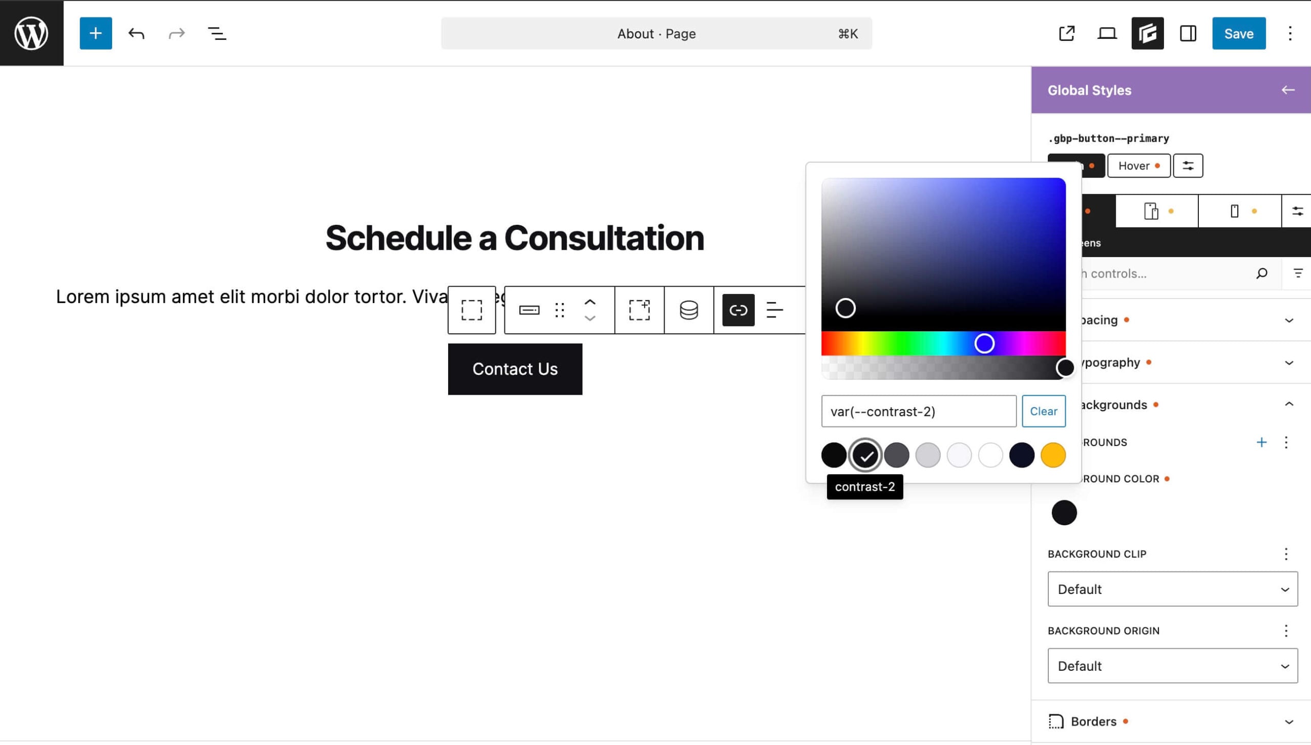 Editing the Global Style of the primary button