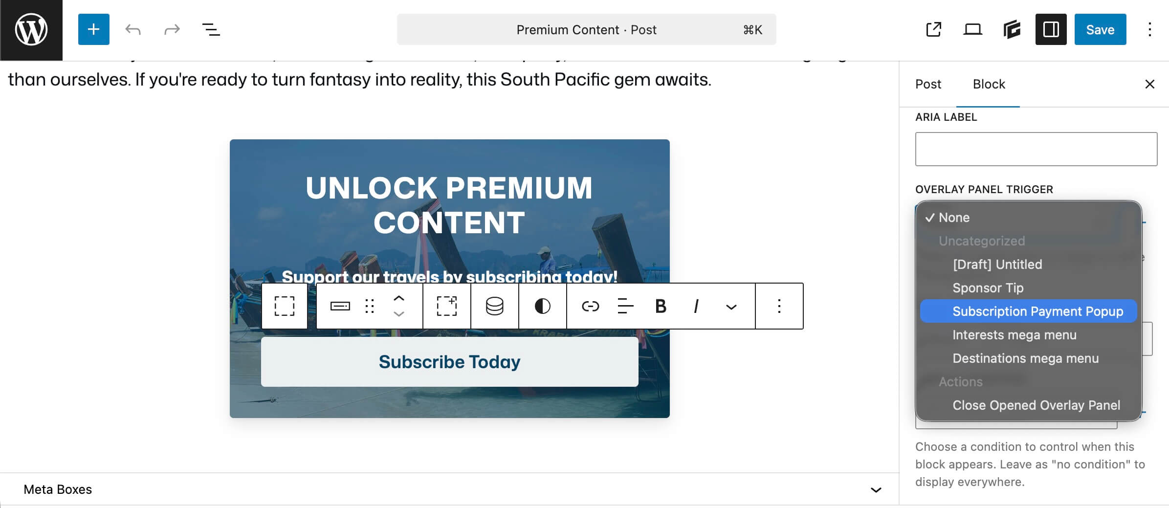 add the overlay panel trigger to your subscription CTA