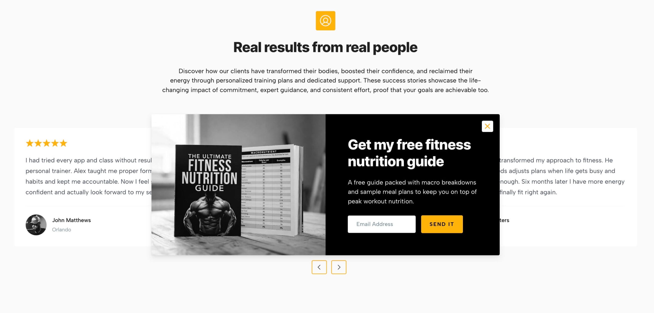 Trainer popup lead generation overlay