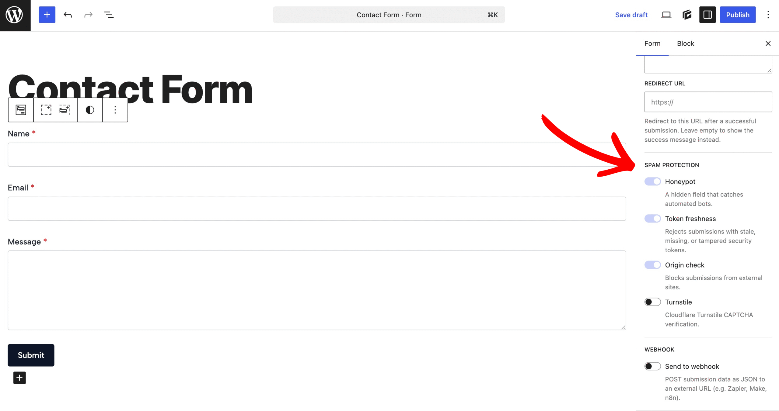 built in spam protection on GenerateBlocks forms