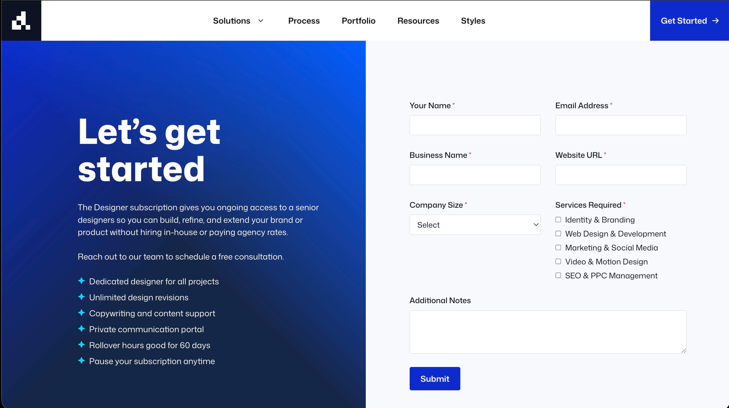 Contact Page for Designer Starter Site