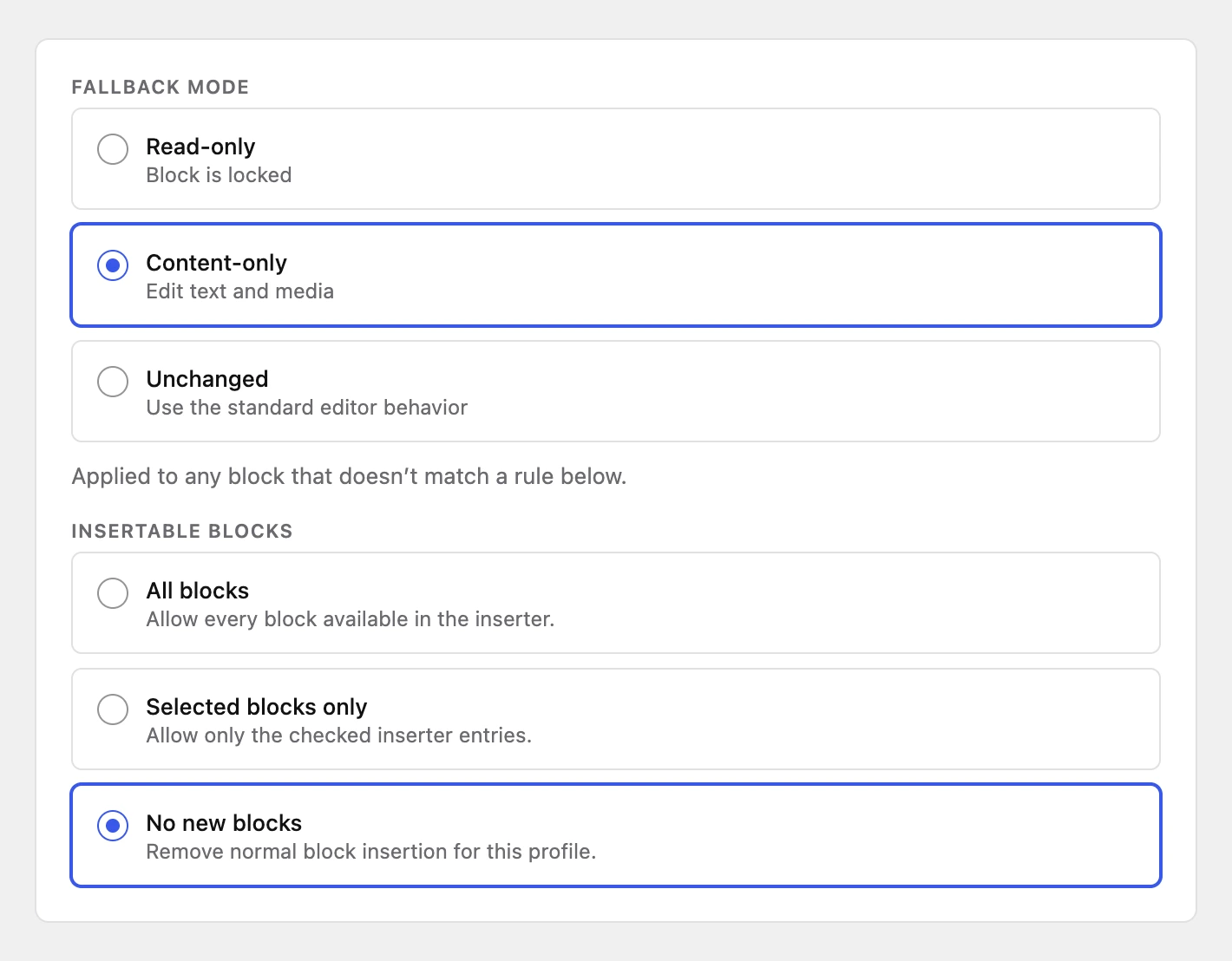 An access profile: Content-only fallback, no new blocks