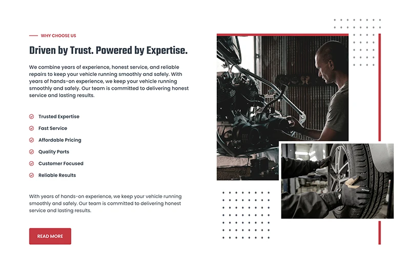 Services section from the GeneratePress starter site Mechanic