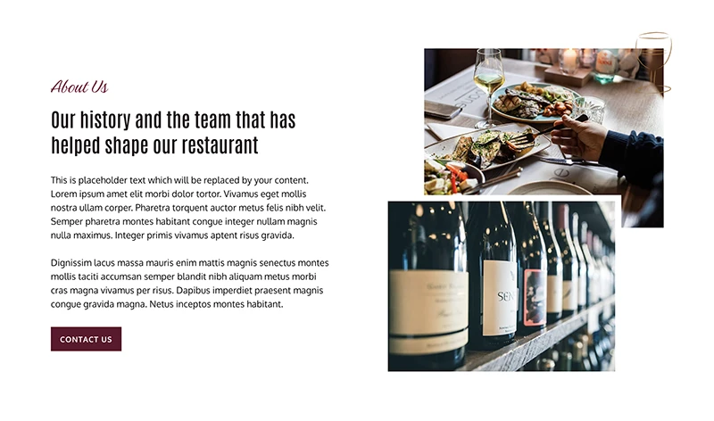 About section from the GeneratePress starter site Restaurant