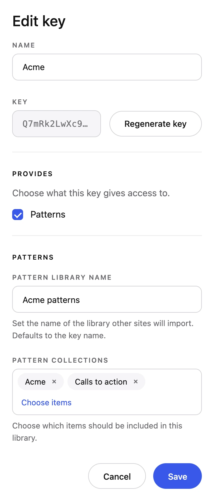 Acme’s key, limited to the Acme and Calls to action collections