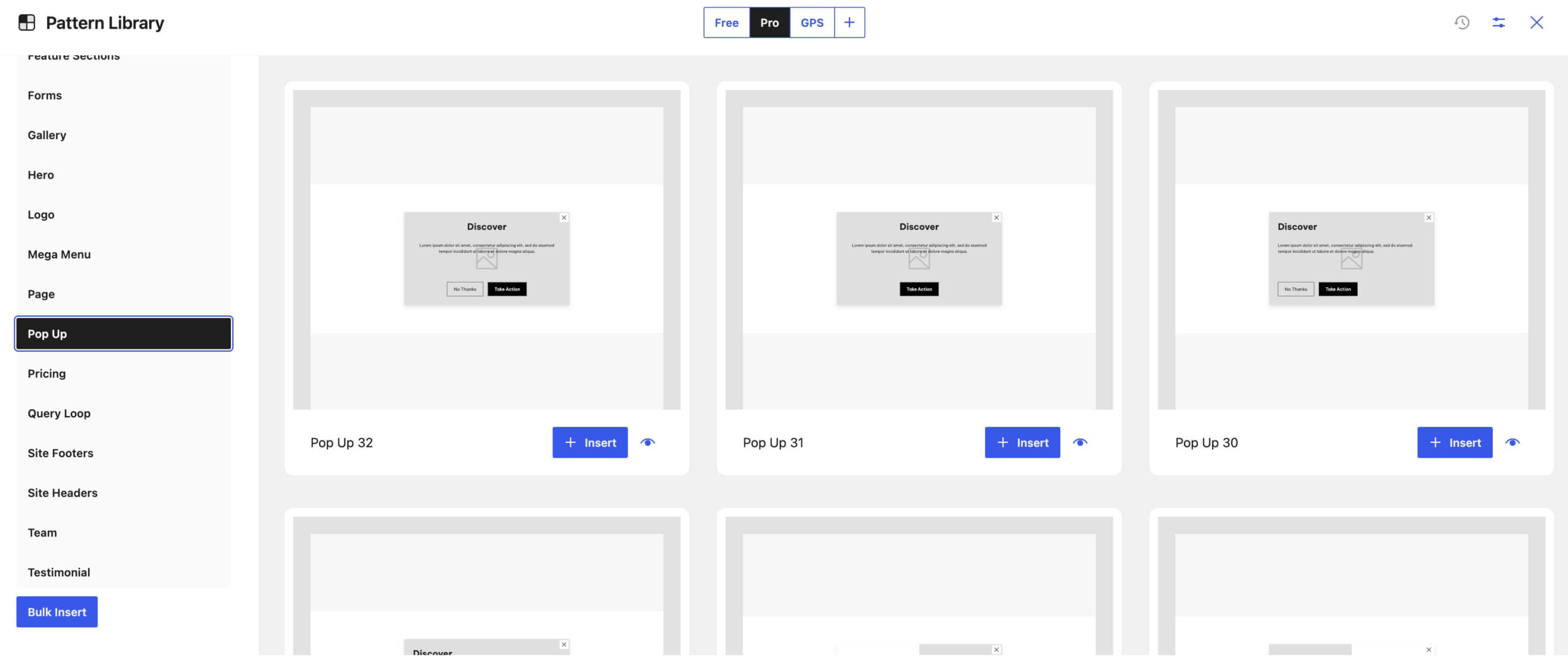 GenerateBlocks Pattern Library PopUps