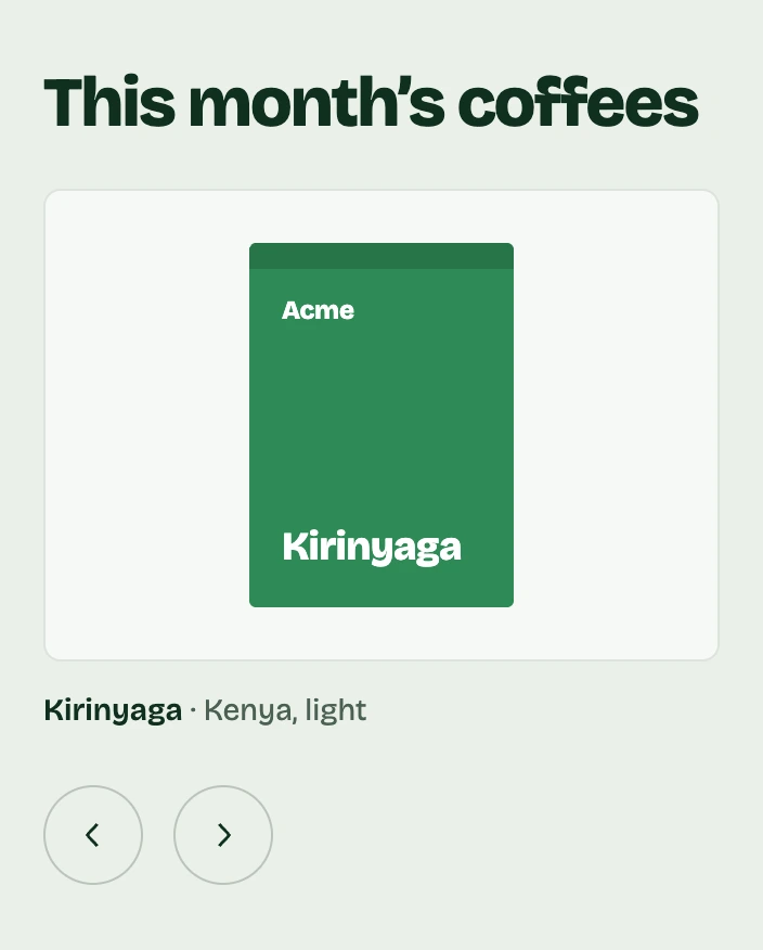 Acme’s coffee carousel: the Kirinyaga slide with the previous and next arrows