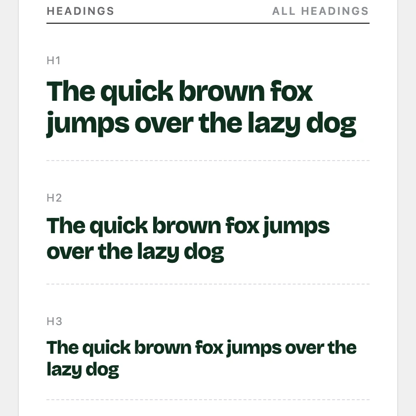 The style book’s heading ramp in Acme’s type, every level inheriting the base styles